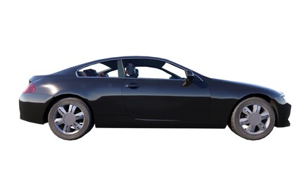 3D rendering of sports car private car family car black color with white background