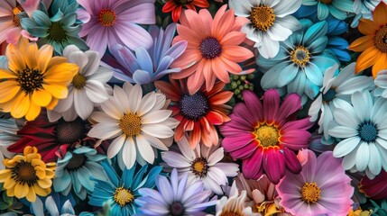 A flower background with a close-up of blooming flowers in various colors, creating a vibrant and lively scene, perfect for themes related to nature, spring, and beauty, evoking a sense of growth and