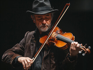 Talented Violinist Performing Soulful Music on Stage During Evening Concert