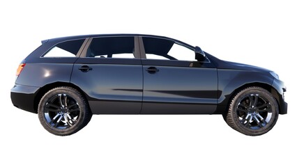 3D rendering of sports car private car family car black color with white background