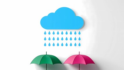 Rain Cloud with Umbrellas Icon on White Background
