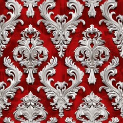 Seamless pattern of baroque scrollwork on red background