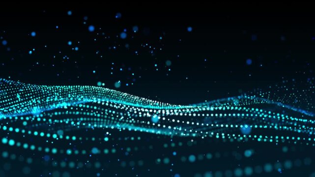 4K Video of Blue Particle Background of Digital Waves