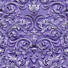 Seamless pattern of baroque scrollwork on dark purple background