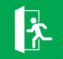 Emergency exit sign, running man icon to door, warning sign plate, warning sign danger icon green color