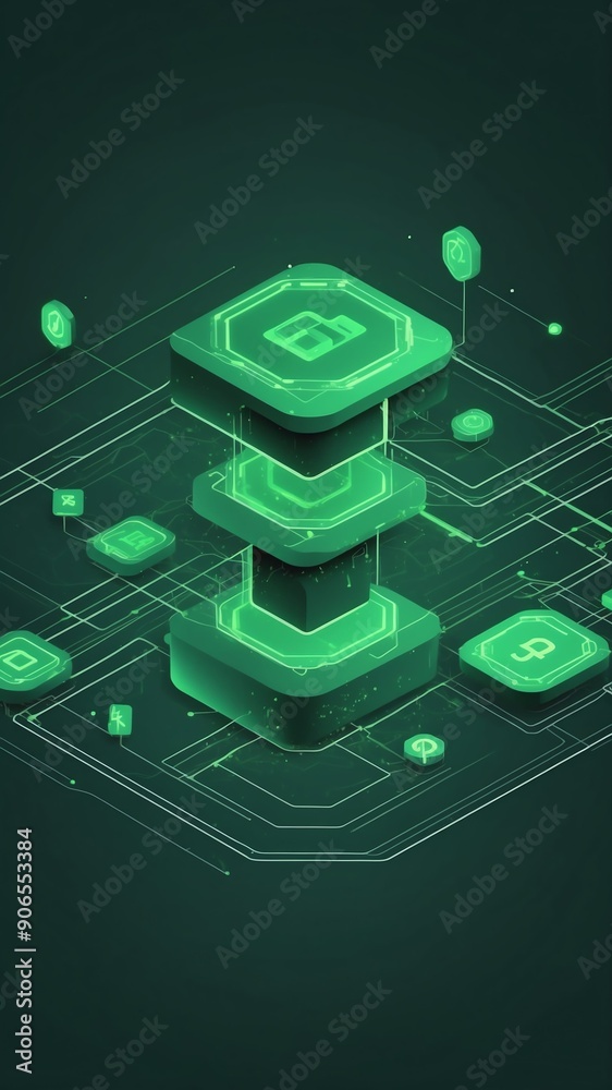 Poster green blockchain transaction flow concept technology abstract background with copy space