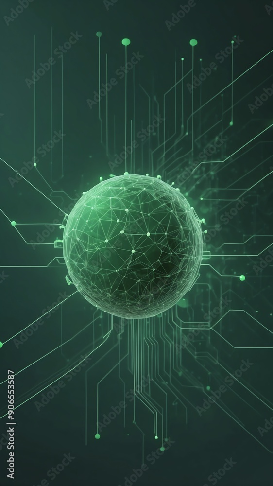 Poster green machine learning nodes ai concept technology abstract background with copy space