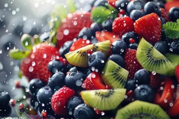 Obraz premium A vibrant burst of colorful fruits like strawberries