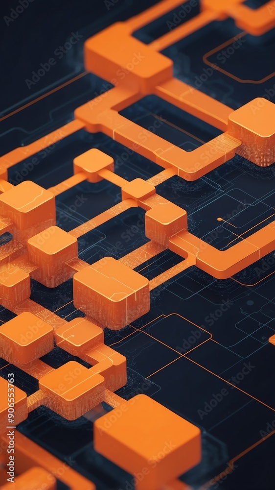 Poster orange blockchain transaction flow concept technology abstract background with copy space