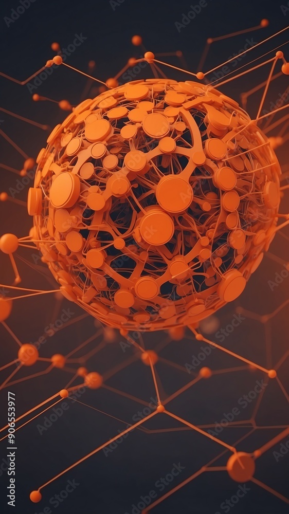 Poster orange machine learning nodes ai concept technology abstract background with copy space