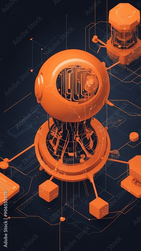 Poster orange machine learning nodes ai concept technology abstract background with copy space