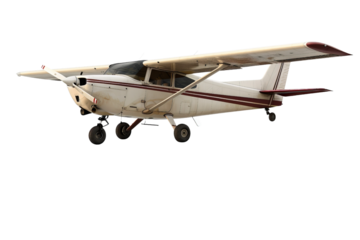 A small Cessna airplane isolated on a white background, showcasing its light frame and utility for general aviation.