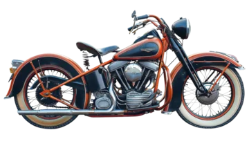  A vintage motorcycle isolated on a white background, highlighting its retro style and intricate details. © peerawat