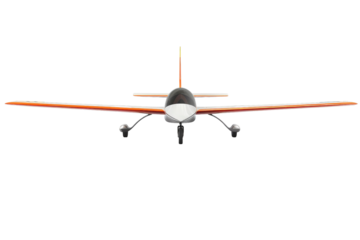 A glider airplane isolated on a white background, showcasing its long wings and sleek, engine-less design.