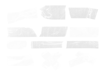 set of Transparent Tape duct tape crumpled stripes. Realistic sticky paper strips. Isolated plaster masking pieces with torn edges, ripped wrinkled bands for package wrap
