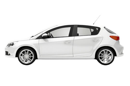 A compact hatchback car isolated on a white background, highlighting its urban-friendly design and efficient size.