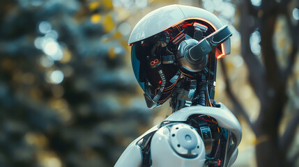 Fototapeta premium A cyborg humanoid robot in a futuristic setting