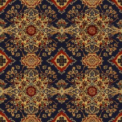 Seamless pattern of smooth intricate silk brocade with gold and red floral motifs