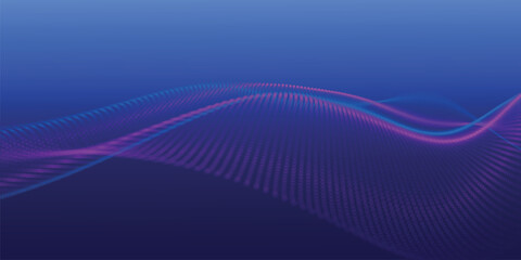Futuristic dot wave. Abstract digital particle wave. Technology background. Colored musical wave. Dark background. Digital background with smooth, wavy curves. 3D vector illustration