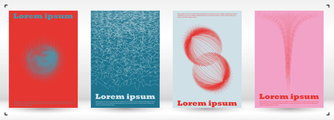 Set of Minimal Vector Flyer Design with Circles and Wave Lines. Modern Background with Geometry Lines. Good for Business Identity or Music Fest Poster. Bauhaus Style. Gentle Retro Pink Blue