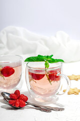 Strawberry tea concept. Good morning concept. Teapot, ripe fruits, healthy beverage