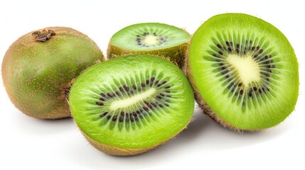 Fototapeta premium Fresh kiwi fruit cut slice isolated over plain background