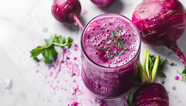 Freshly made turnip juice on white background