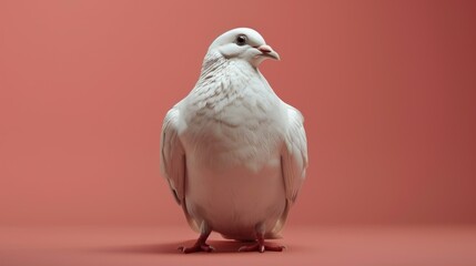 Obraz premium A white dove. Pigeon on a red background.