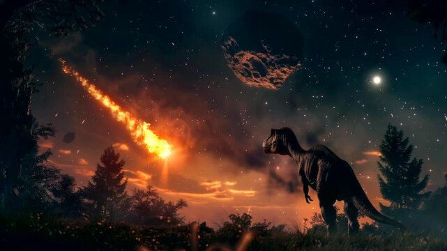 the jurassic era when dinosaurs extinct because many asteroid falling on earth  video looping stock 4k quality