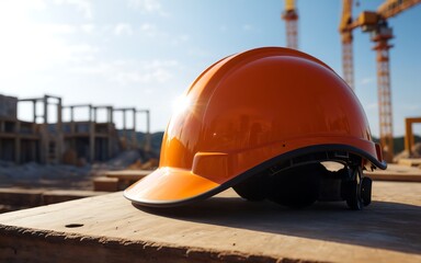 Builder's helmet against the background of houses under construction