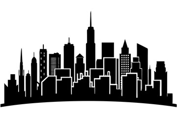Urban Vibe with Beautiful City Skyline, Elegant City Skyline Silhouette Illustrations: Perfect for Cityscape Decor