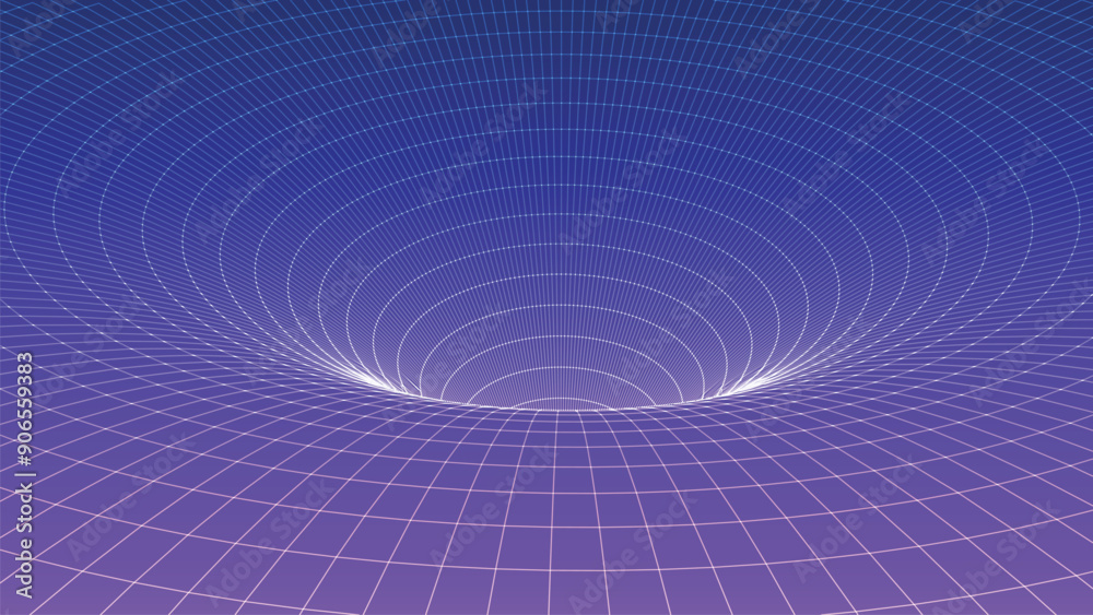 Poster abstract wireframe 3d tunnel. perspective mesh background texture. mesh model of a wormhole, vortex.