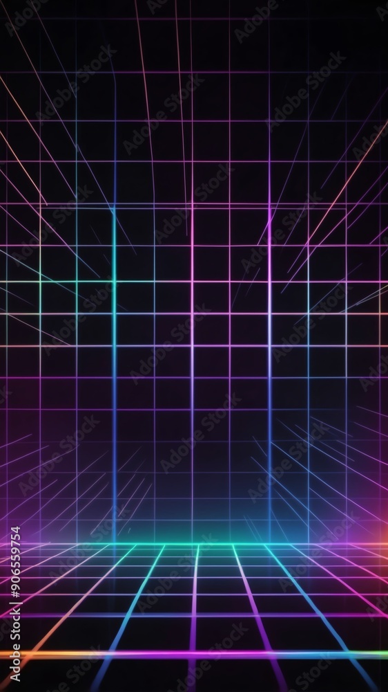 Aufkleber colorful hologram light streaks projection grid techno technology abstract background with copy space