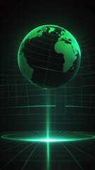 green hologram earth globe projection grid technology abstract background with copy space