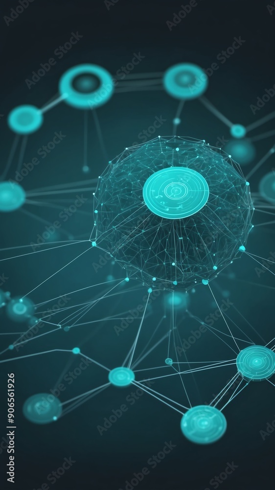 Poster teal machine learning nodes ai concept technology abstract background with copy space