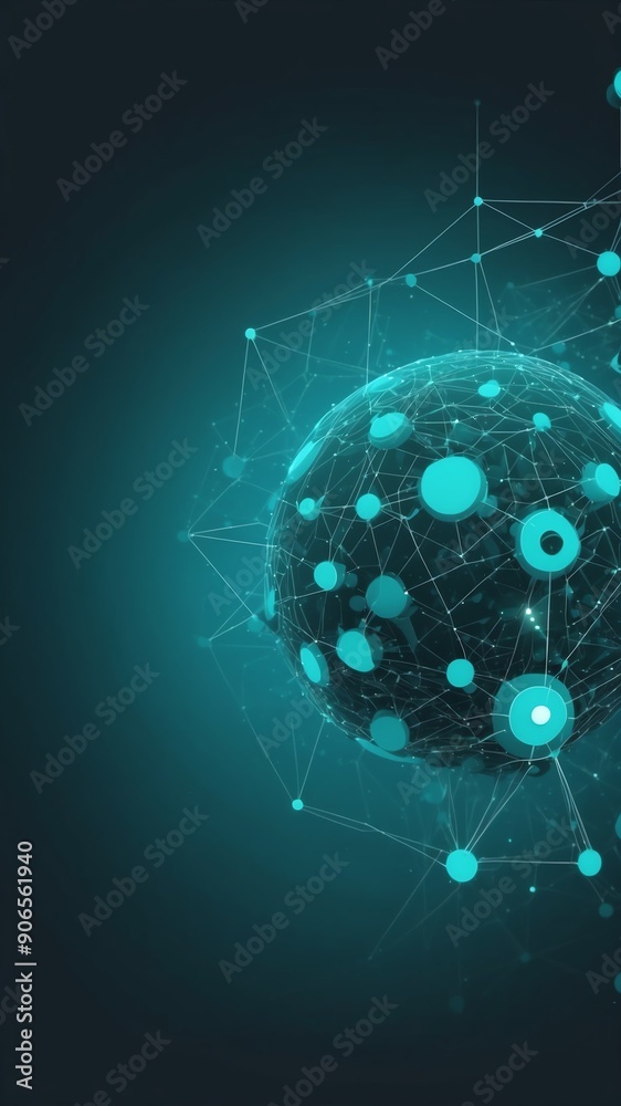 Poster teal machine learning nodes ai concept technology abstract background with copy space