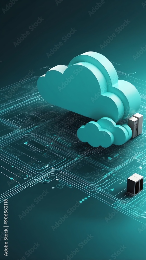 Poster teal theme cloud computing infrastructure concept tech technology abstract background with copy spac