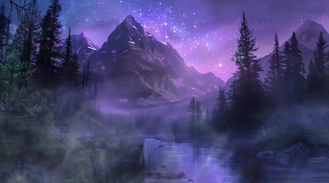 Fantasy glowing mountain at night, featuring a magical and luminous landscape with ethereal lighting and mystical ambiance
  Seamless looping 4k time-lapse virtual video animation Generated AI