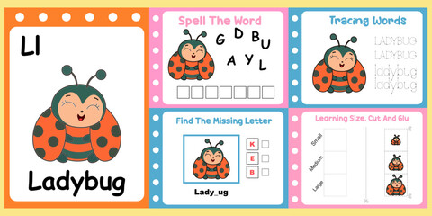 worksheets pack for kids a ladybug vector.
