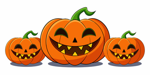 halloween funny smiling pumpkins on white background