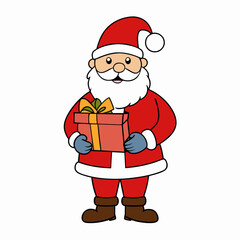 Santa  Claus holding a gift wrapped present vector illustration 