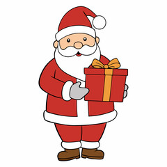 Santa  Claus holding a gift wrapped present vector illustration 