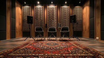 Modern Soundproof Recording Studio with Acoustic Panels and a Persian Rug