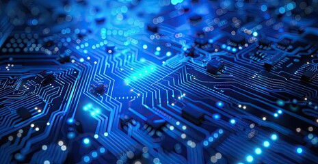 Obraz premium Blue Circuit Board with Glowing Lines