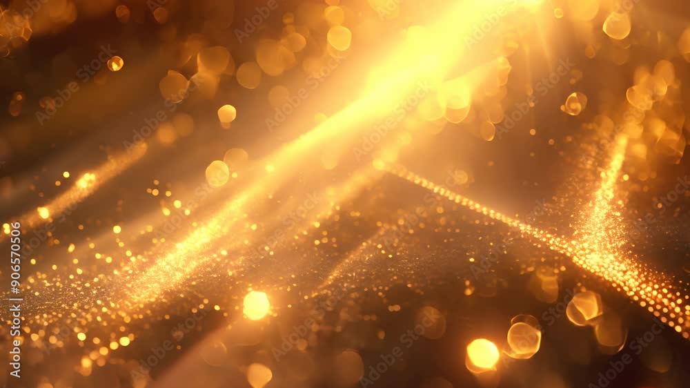 Poster a photo of gold dust particles dancing in a beam of sunlight, creating a magical and mystical atmosp