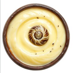 Medium shot of a Escargot with cheese sauce on a bowl, isolated on a solid light pastel white background, 