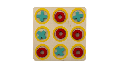 playing tic-tac-toe wooden board game isolated, transparent background, png