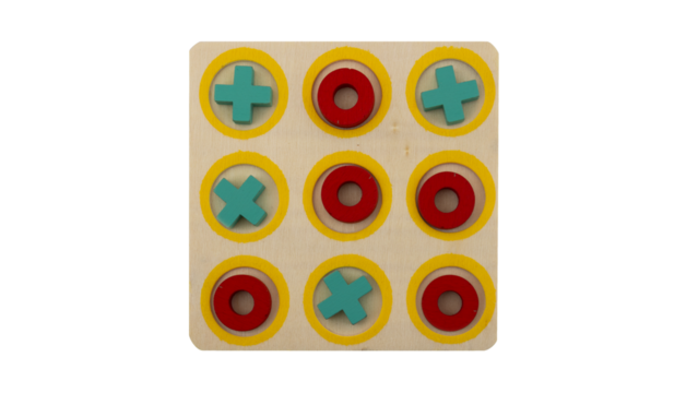 playing tic-tac-toe wooden board game isolated, transparent background, png