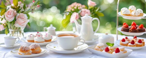 Friends enjoying tea and pastries, afternoon tea celebration moment, joyful gathering
