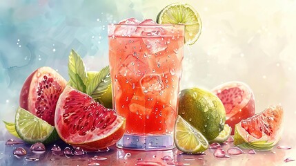 Guava Lime Drink with Ice - Refreshing Summer Beverage